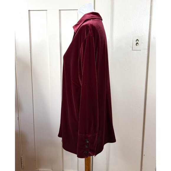 Harve Benard Women's Red Velvet Button up Longsleeve Tunic Top Quiet Luxury 1X - Picture 4 of 9